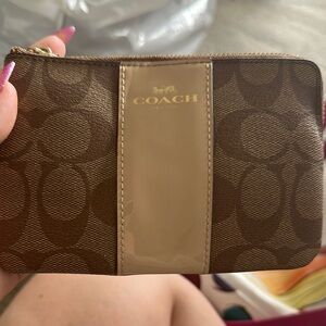 Coach Tan and Brown Signature Wristlet